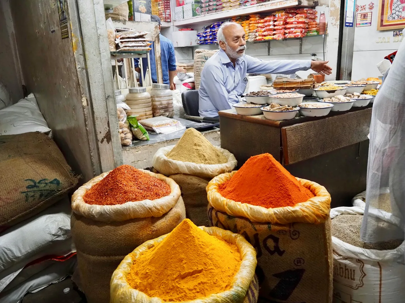 Colorful spices for sale at an Indian market