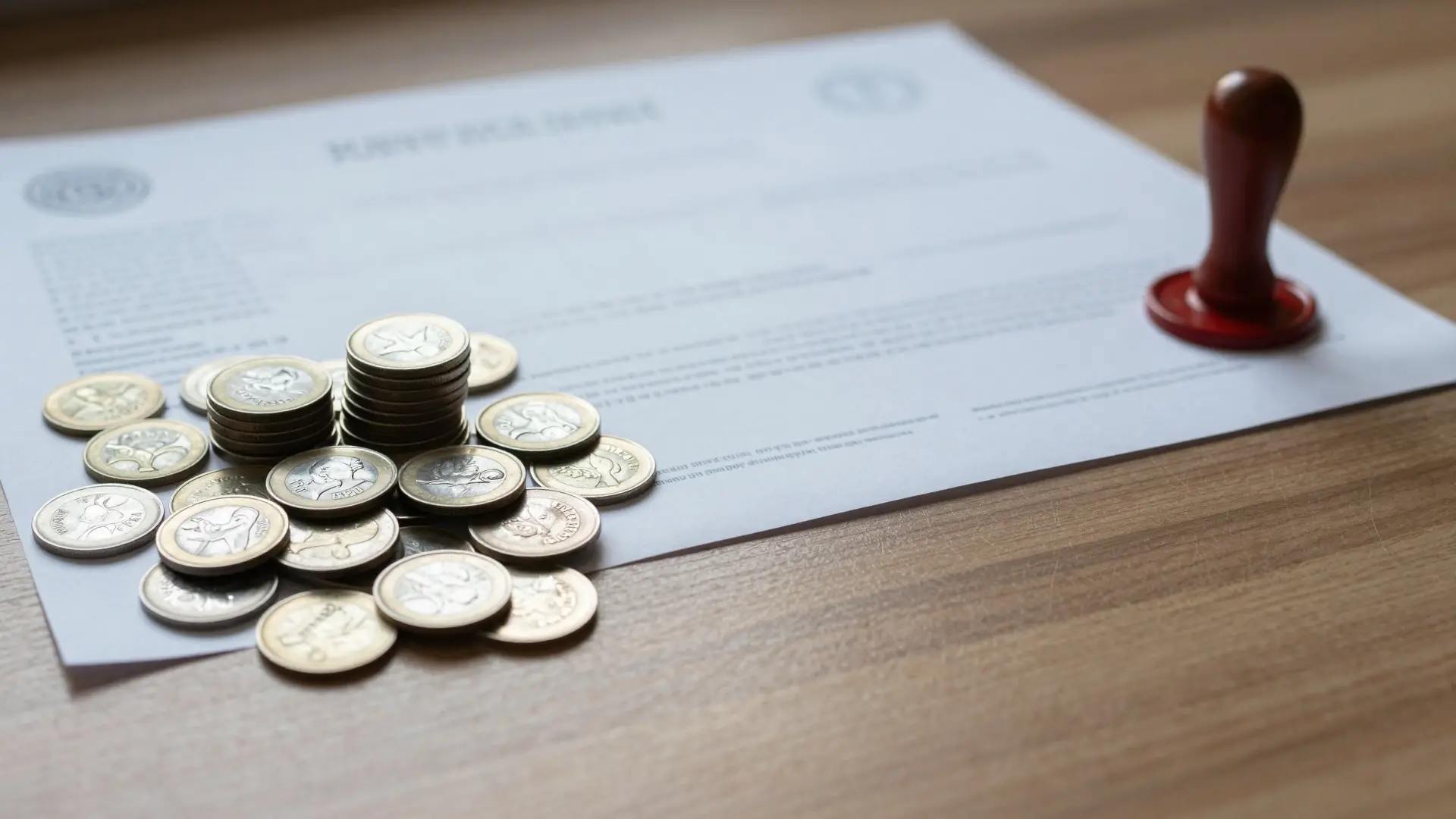 Illustration: rupee coins and official stamped paperwork