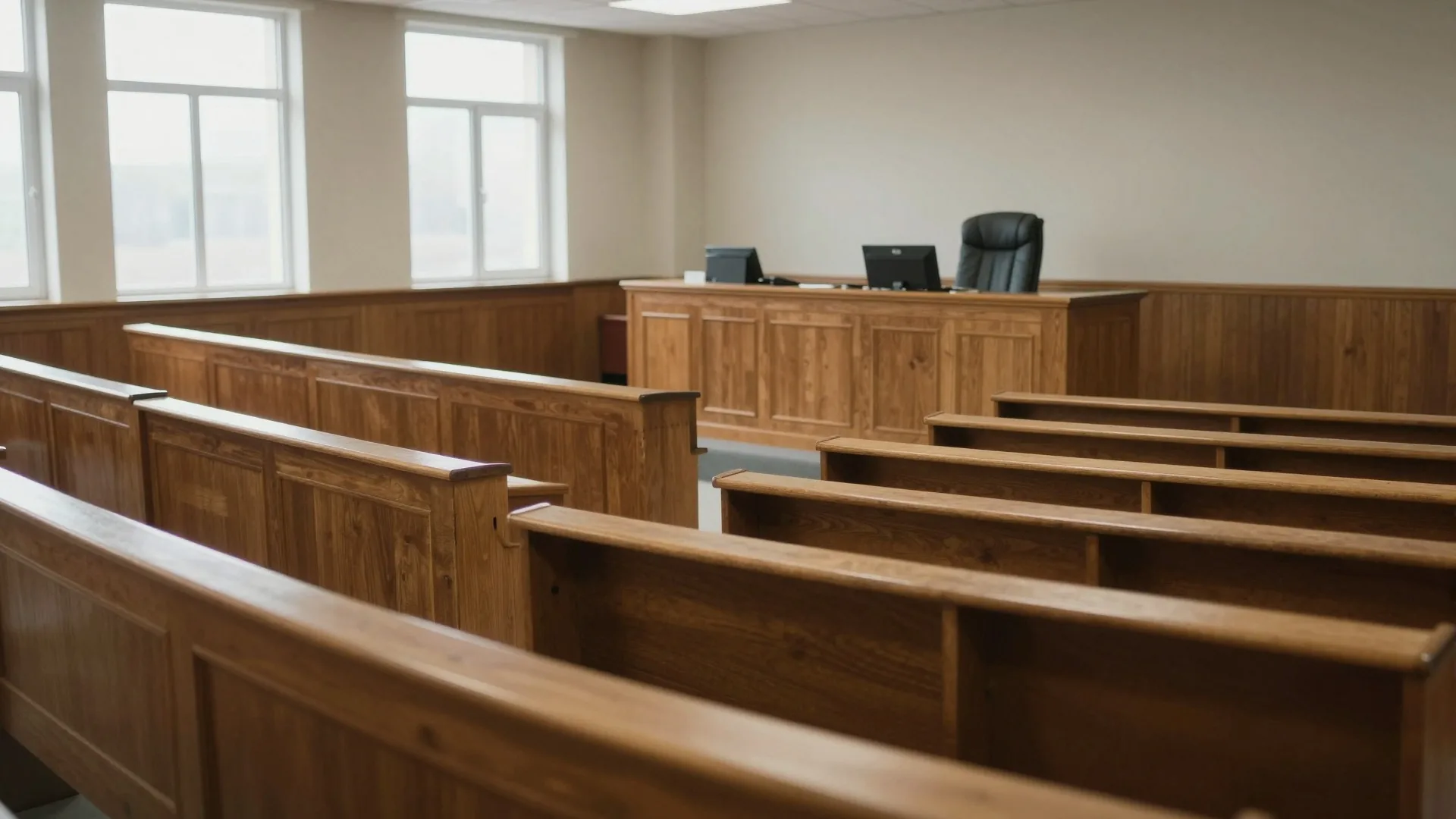 Illustration: empty courtroom in an Indian courthouse